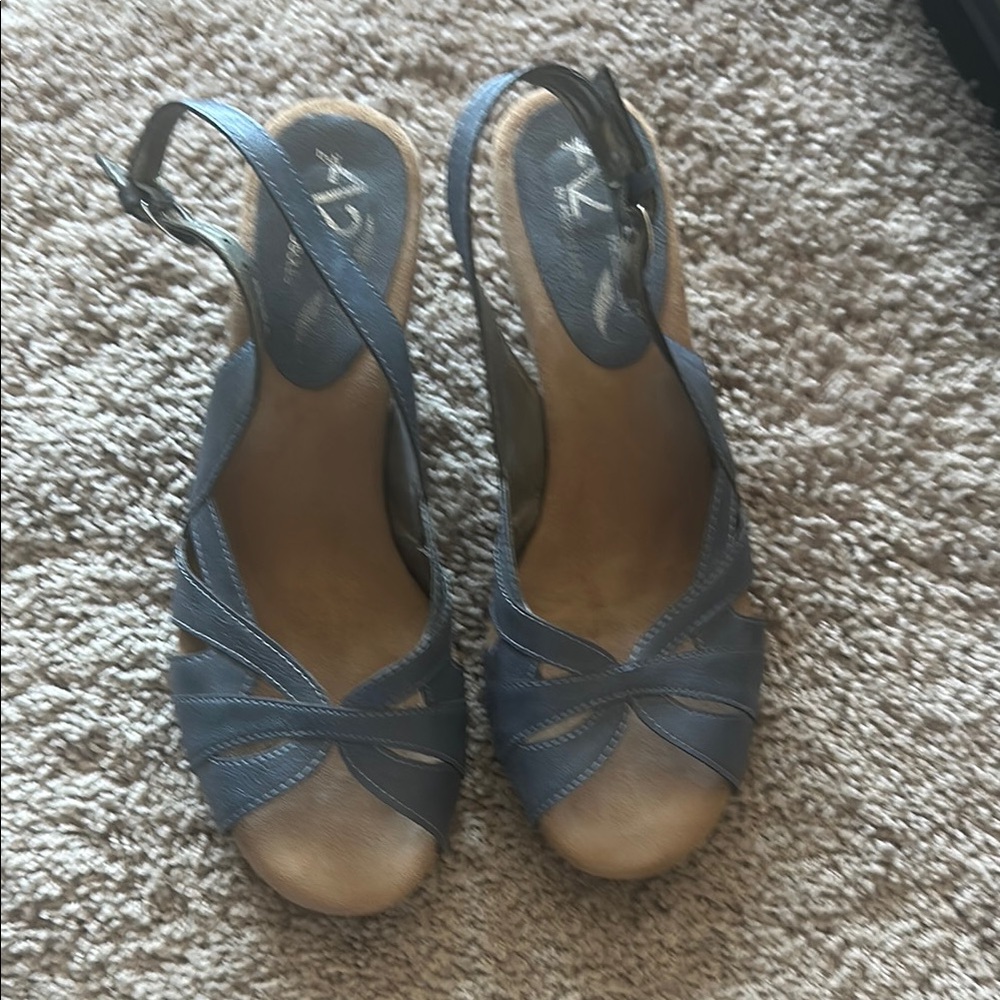 A2 By Aerosoles Blue Wedge Peep-Toe Sandals